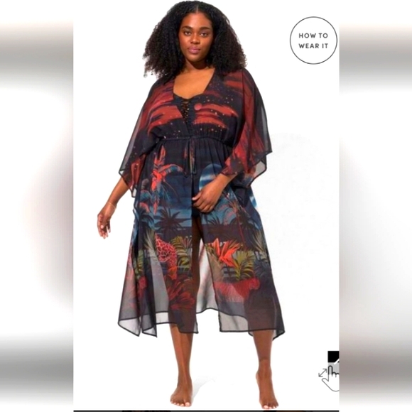 Torrid tropical jungle print caftan coverup 00/0 - Picture 1 of 4